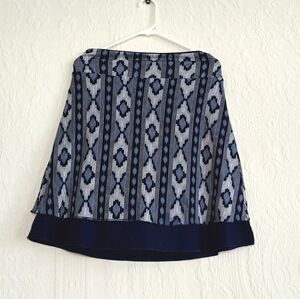 Chevron Navy Blue Midi Skirt Soft Stretchy Knee Length Casual Stripes Western LG